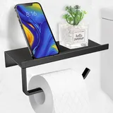 Toilettenpapierhalter Zur Wandmontage Ohne Bohren, Toilettenpapierhalter Aus Aluminium Mit Geräumigen Ablagen (schwarz) - Lablanc