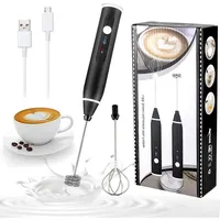 (schwarzer) Elektrischer Milchaufschäumer, Usb-aufladbarer Milchaufschäumer Und Mini-schneebesen Mit Doppelrührkopf, Edelstahl-mixer Für Kaffee, Latte Macchiato Und Cappuccino