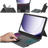 für Samsung Galaxy Tab A9 Plus Hülle Mit QWERTZ Tastatur - DIY 3-Zonen-7-Farbige Beleuchtung Abnehmbar Tastatur mit Trackpad & Kickstand für Samsung Galaxy Tab А9+ 2023 11 Zoll, Auto Schlaf/Aufwachen