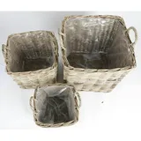 BURI 3er Set Weidenkorb Holzkörbe Aufbewahrung Tragen Used-Look