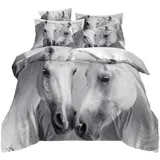 RZPFQB Pferd Kinder Bettwäsche 100x135 Baby Bettwäsche Set für Kleinkinder und Babybetten Pferde Bettbezug Set Weiße Pferde Microfaser Bettwäscheset