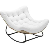 Rattan Schaukelstuhl Ei-form Relaxsessel Mit Dickem Polster Kissen Outdoor Gartenstuhl 98x111x74 Cm Creme