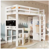 TavilaEcon Hochbett Kinderbett mit Schreibtisch Offener Kleiderschrank und Regalen Einzelbett Liegefläche 90x200 cm -109x206x184cm(BxLxH)-Weiß weiß
