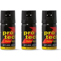 3 Stück Pfefferspray PROTECT Anti-Dog Direktstrahl 40ml KO-Spray 3er Pack Abwehrspray zur Selbstverteidigung Reizstoffspray in verschiedenen Sprühvarianten (3X 40ml Direktstrahl)