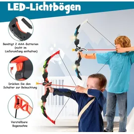 Costway 2 er Set Boden und Pfeil Set, Bogenschießen Set mit LED Lichtbögen, 20 Pfeilen, 2 Köchern & Zielscheibe, 2 in 1 Kinderbogen stehend/hängend für drinnen draußen...