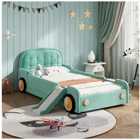 Flieks Polsterbett Autobett, Kinderbett 90x200cm mit Rutsche und Treppe, links/rechts montierbar