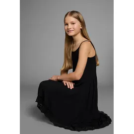 Kidsworld Jerseykleid "- Spaghettikleide aus Viskose", Mädchen, Gr. 164/170, N-Gr, schwarz, Jersey, Obermaterial: 95% Viskose, 5% Elasthan. Spitze: 100% Baumwolle, unifarben, ausgestellt knieumspielend, Rundhals, Kleider Jerseykleid, knieumspielende Länge