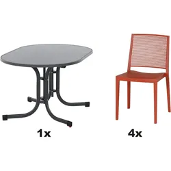 SIENA GARDEN Urban Lights Set 5teilig Square Stuhl gastrotauglich brick mit Tisch Paco 140x90