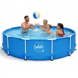 HAF Metal Frame Pool Aufstellpool Schwimmbecken Rund Blau 366 x 91cm +Skimmer