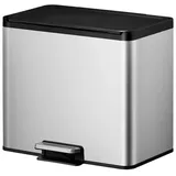 Proregal Rechteckiger Treteimer aus gebürstetem Edelstahl mit Soft-Close & Stay-Open Deckel | 15+15 Liter, HxBxT 41,4x46,2x38,8cm | Silber