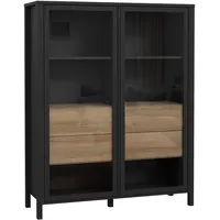 99rooms Harryson Vitrine II Riviera Eiche Schwarz ohne LED-Beleuchtung