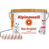 Alpinaweiß Das Original – optimal deckende und ergiebige weiße Wandfarbe – mit Spritz-Schutz-Formel – inkl. Spezial-Roller - 2 Liter