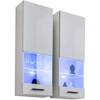99rooms Teka Vitrine VII Weiß Weiß Hochglanz ohne LED-Beleuchtung