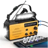 Greadio Notfall Kurbelradio, 8000mAh, 3-fach Ladung, AM/FM SOS Taschenlampe Radio (SOS-Alarm, AM/FM-Empfang, Kompass & Leselicht, USB Notfall-Ladegerät für Outdoor & Katastrophen) orange