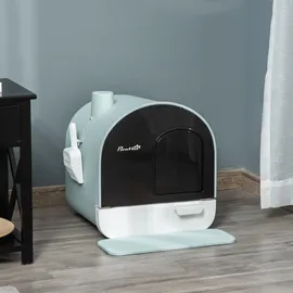 PawHut Katzentoilette mit Haube Toilette für Katzen bis 5 kg, mit Deckel, Katzenstreu Matte, Kunststoff, Grün, 43x44x47cm Aosom