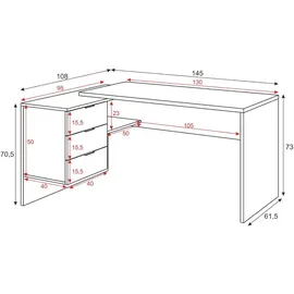 Dmora Schreibtisch Dfagg, Wendeschreibtisch mit Kommode, Eckstudie oder Büro-PC-Tisch, 145x108h73 cm, Eiche und Weiß - Dmora