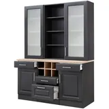 KOCHSTATION Küchenbuffet »KS-Stockholm«, hochwertige MDF-Fronten, 2 Glasrahmentüren, 200 cm hoch, viel Stauraum, grau