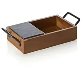 WAS Germany Naturschieferplatten Set Slate & Serve, 24 x 15 x 5,5 cm, 3 Schieferplatten und Brot- und Butterkorb, Akazienholz, Schiefer
