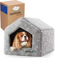 SuperKissen24. Hundehütte Indoor - Hundebett - Hundebox für Kleine Mittlere und Große Hunde und Katzen - Wasserdicht Hundehöhle - Katzenhöhle - 42x48x38 cm - Claw Grau