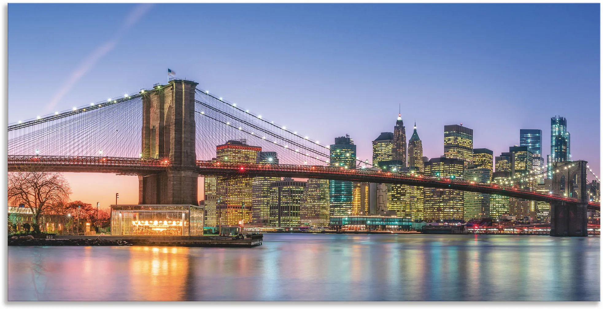 Wandbild ARTLAND "Skyline New York City" Bilder Gr. B/H: 100 cm x 50 cm, Alu-Dibond-Druck New York Querformat, 1 St., blau Kunstdrucke