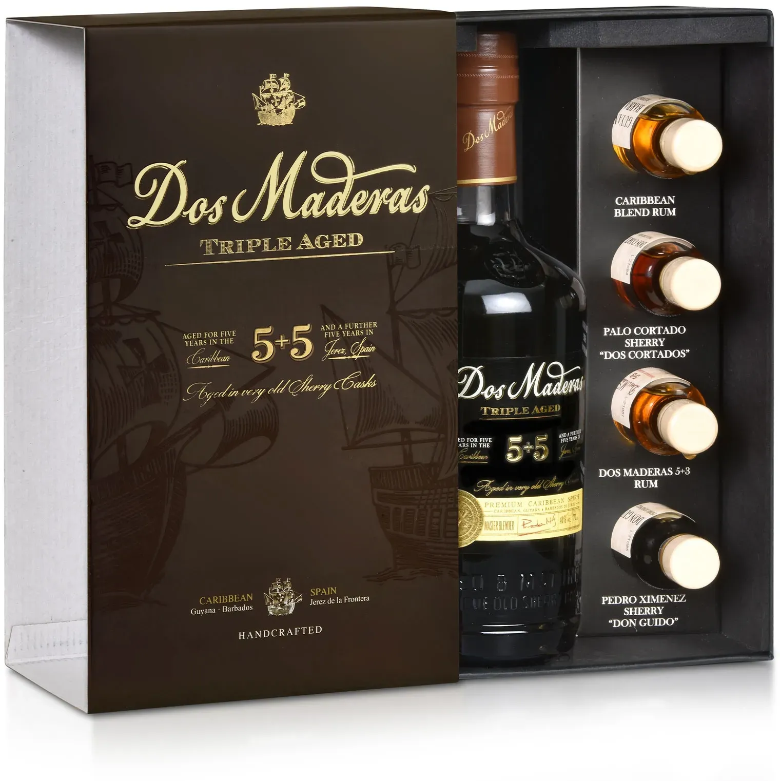 Dos Maderas 5+5 40,0 % vol 0,7 Liter Geschenkbox mit 4 Miniaturen