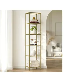 VASAGLE Glasregal 6 Ablagen 30 cm x 40 cm x 177,3 cm Gold