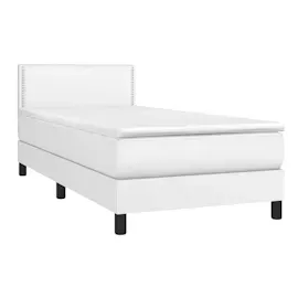 vidaXL Boxspringbett mit Matratze & LED Weiß 90x190 cm Kunstleder