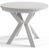 Runder Esszimmertisch LOFT, ausziehbarer Tisch Durchmesser: 100 cm/180 cm, Wohnzimmertisch Farbe: Weiß, mit Metallbeinen in Farbe Weiß