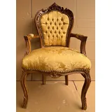 Casa Padrino Barock Esszimmer Stuhl mit Armlehnen Gold / Braun - Handgefertigter Antik Stil Massivholz Stuhl mit elegantem Muster - Esszimmer Möbel im Barockstil - Barock Möbel