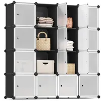 Songmics Regalsystem, Schuhregal, Set aus 16 Würfeln, Kleiderschrank aus Kunststoff, mit Türen, Steckregal, Aufbewahrung von Kleidung, Schuhen und Büchern, einfache Montage, schwarz LPC44HS