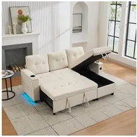 REDOM Schlafsofa Sofa 208x146x89,5 cm mit Stauraum und LED-Lichtleiste – faltbar, USB, Set 1 Teile, Mit LED-Lichtleisten und verstecktem Stauraum beige