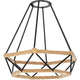 ledscom.de Käfig-Leuchte, schwarz mit Hanf, 200mm Ø, Hanfkabel LEKA, Stecker, Schalter und E27 Fassung, 3 m