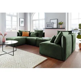 OTTO home Ecksofa OTTO HOME "Nöre L-Form", grün (dunkelgrün), B:262cm H:74cm T:172cm, Samtoptik (100% Polyester);Struktur (100% Polypropylene);Webstoff (100% Polyester);Struktur fein (100% Polyester);Luxus-Microfaser Lederoptik (100% Polyester);Baumwoll-/Leinenmix