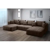 furmeb24 ASPEN U Ecksofa mit Schlaffunktion Bettzeugablage 346x188cm, Sofa U Form, Braun - Braun