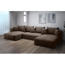 furmeb24 ASPEN U Ecksofa mit Schlaffunktion Bettzeugablage 346x188cm, Sofa U Form, Braun - Braun