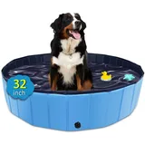 CACSPS Faltbarer Hundepool, 82 x 20,3 cm, Übergröße, Hartplastik, tragbarer Schwimmbad für Hunde, Katzen und Kinder, Haustier, Welpen-Badewanne, zusammenklappbar, Kinderpool (blau)
