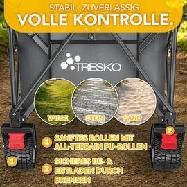 TRESKO Bollerwagen faltbar 215L mit Bremse silber