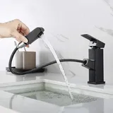 Waschtischarmatur Mit Ausziehbarer Brause, Schwarze Badarmatur, Armaturenhöhe 175 Mm
