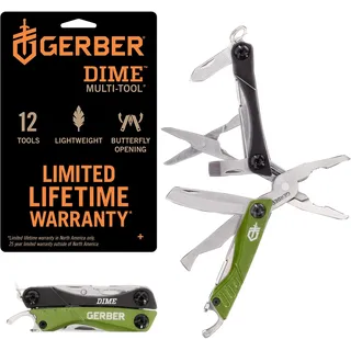 Gerber 1027828 Mini-Tool, DIME, grau-grün, Zange, Stahl 3Cr13,Nagelreiniger,Paketöffner,Flachschraubendreher,Ring