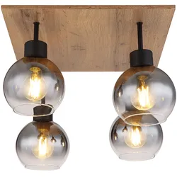Deckenlampe Esstisch Retro Deckenleuchte rustikal Landhaus Deckenlampe Wohnzimmer Holz, MDF Glas rauch Metall, 4 Flammig E27, LxBxH 40x40x33,5cm