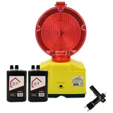 siwitec Baustrahler 1 x Baustellenleuchte rot-klar mit Lampenschlüssel, 2 x Blockbatterien, Weiß, Dämmerungsfunktion rot