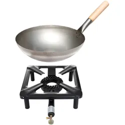 Hockerkocher-Set mit Eisenwok Ø 30 cm
