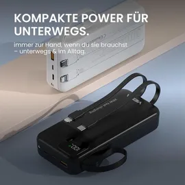 Viesta Powerbank 20.000 mAh USB-C – 22,5 W Fast Charging, PD20 W, Type-C & Micro-USB Kabel, Digitalanzeige & LED-Taschenlampe – Schwarz - Schwarz