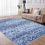 LuxFocus Maschinenwaschbar Teppich Boho Teppich rutschfest Kurzflor Innen Teppich für Schlafzimmer Wohnzimmer Marokkanischer Teppich Faltbare Bodenmatte Blau 120x170 cm