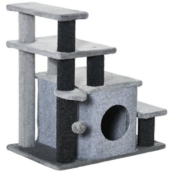 PawHut Haustiertreppe 3/4-stufige höhenverstellbare Katzentreppe, Grau (Set, 1-St., mit Schlafhöhle 2 in 1 praktische), 60L x 40B x 66H cm grau|schwarz