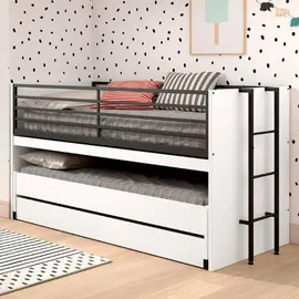 Vipack Halbhochbett SAM 90 x 200 cm Eiche Melamin Dekor weiß schwarz