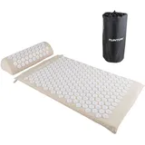 Tunturi Akupressurmatte mit Kissen - Akupunktur Matte - Stachelmatte für Rücken, Nacken, Fuße, Ganzkörper - 2in1 Nagelmatte Akupressurmatte - Anti Stress - 68x42x2cm - Beige