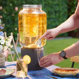 Relaxdays Getränkespender mit Einsatz, Zapfhahn & Deckel, 4 Liter, Glas, Wasserspender, Limonadenspender, transparent