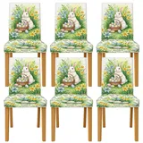 Stuhlhussen für Esszimmerstühle, ausgefallene Ostereier, Blumen, Ostern, Grün, Spandex, waschbar, Akzente, weiche Stuhlhussen, Dekoration für Küche, Büro, Konferenzen, 6 Stück