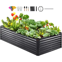 VEVOR Hochbeet Pflanzkübel Blumenkasten Garten Pflanzkasten Terrassen Gemüserüben Gartenrüben Pflanzbeet Dunkelgrau 240x120x60cm verzinktem Metall